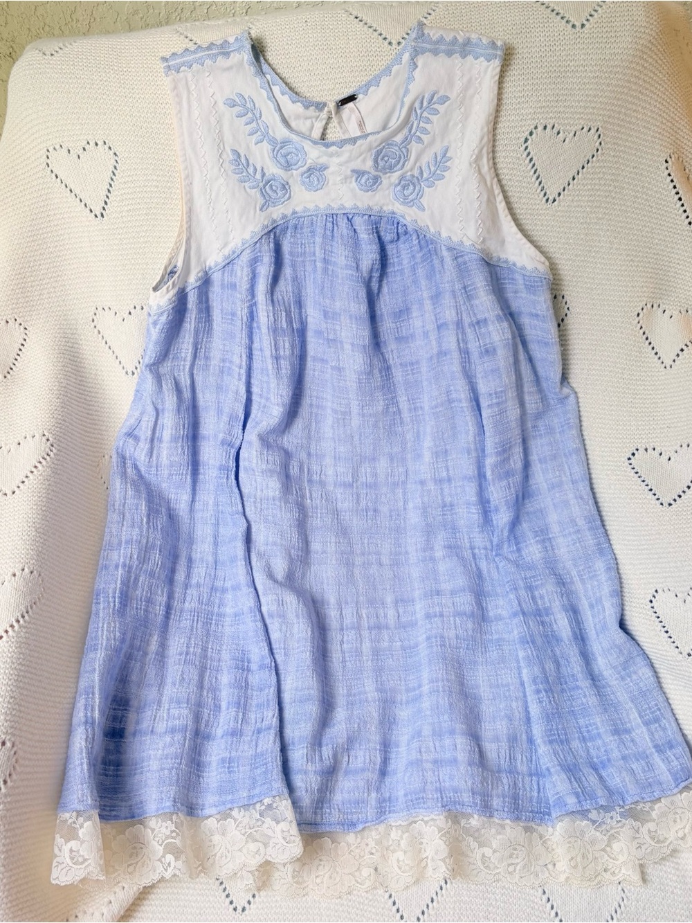 Free People Lavender and White Sleeveless Embroidered Sundress